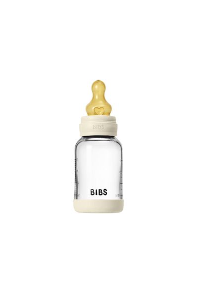 Bibs Set complet de biberon anticolici din sticlă cu tetină din latex, flux lent, 120 ml, fildeș