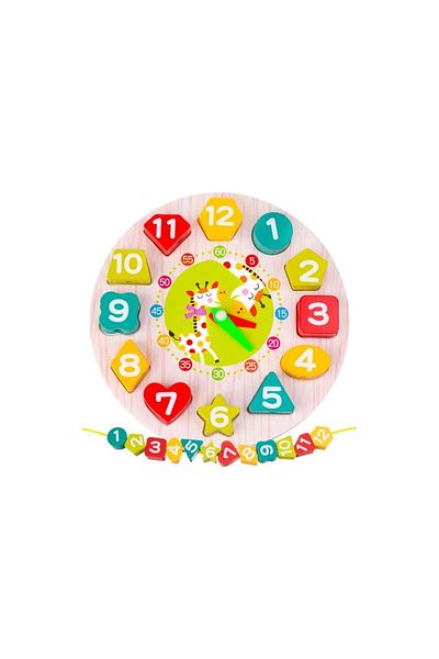 KRUZZEL Educational clock for children, wooden puzzle with English numbers, +3 years