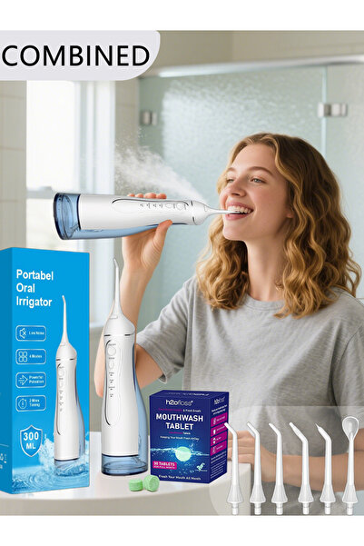 Youtrico مجموعة أدوات تنظيف الأسنان بالماء H2ofloss مع أقراص غسول الفم ومنظف ...