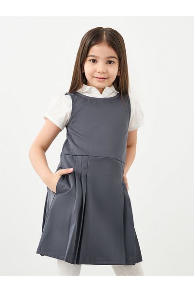 Styli Girls Grey Pinafore Dress with Side Pocket