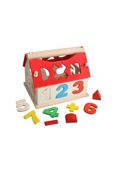 idei Sorting box with numbers and geometric shapes, wood, 14x10x10 cm