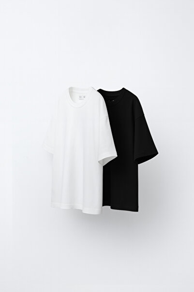 hepbaby 3-6 Yaş Unisex Oversize Kısa Kollu Bisiklet Yaka Pamuklu Tişört 2'li Set