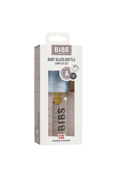 Bibs - Set complet de biberoane anticolici din sticlă, 110 ml, albastru deschis