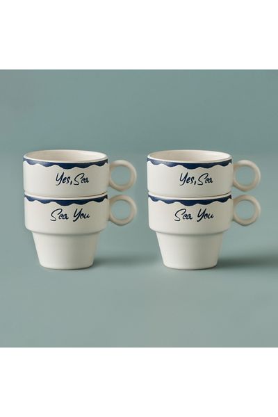 Bella Maison Marine Ceramic 4-Piece Espresso Set Blue (105 Cc)