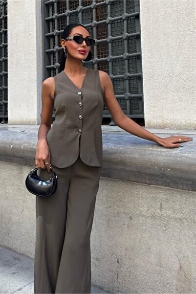 SSİELLA Arkası Bağcıklı Yelek Plazza Pantolon Modal Takım 10202-08