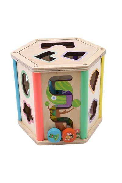 idei Multifunctional toy, geometric shapes and numbers sorter, maze, 11 pieces, wood