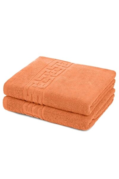 OEM Set 2 hand towels, Cotton, Greek Border, 500g/m², 30x50cm, Orange