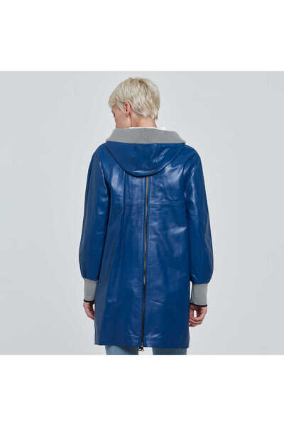 Tergan Mavi Hakiki Deri Kadın Hakiki Deri Trençkot - K22KDM320284-R5X