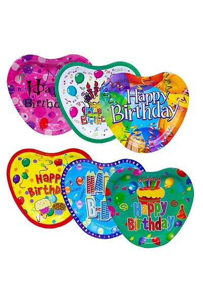 OEM Set de 10 farfurii Happy Birthday, formă de inimă, carton, 23 cm