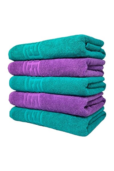 OEM Set of 5 Bath Towels, Cotton, Bicolor, Greek Border