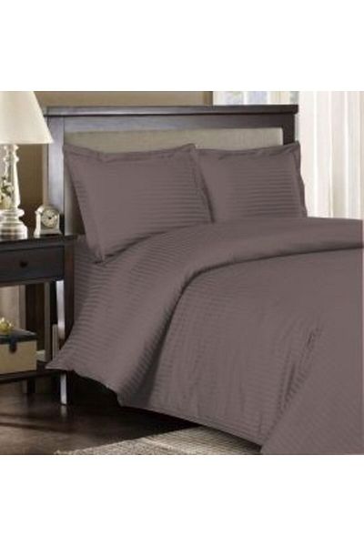 HomePuls Set de lenjerie de pat King Size Damask 100% bumbac, HoReCa gros, dungi 1 cm, 4 piese, maro