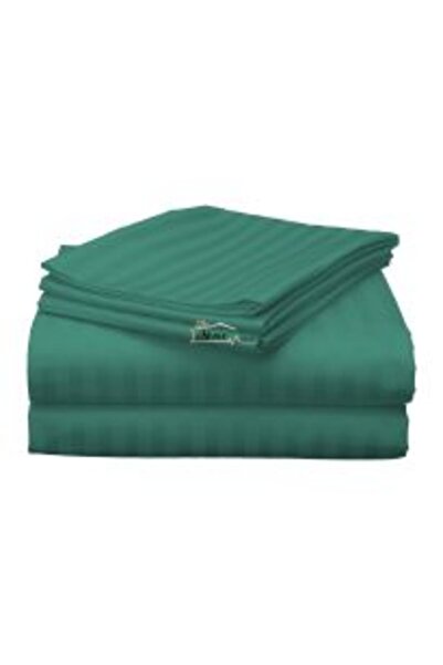 HomePuls Bed Sheet with Elastic Damasc Polycotton Stripe 1 cm, 230 x 250 cm for Mattress 180 x 200 cm, Coral