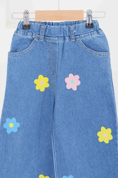 TOFİSA Girl's Blue Printed Jeans - 27455