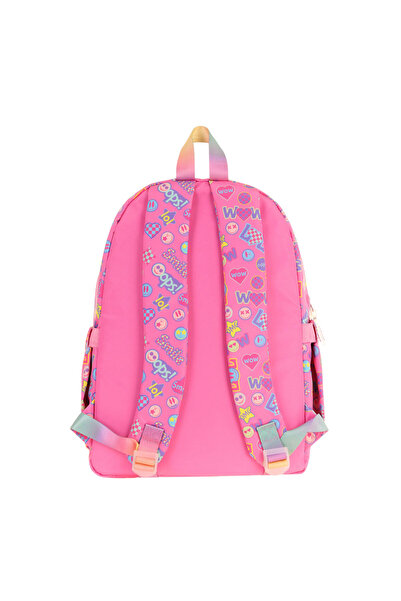 KAUKKO Kids Kız Çocuk Armalı Yazı Desenli İlkokul Okul Sırt Çantası (Dört Bölmeli) - Pembe - L5237