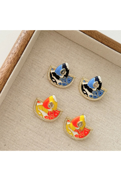 ALİA Renkli yelpaze sarı küpe gold kadın