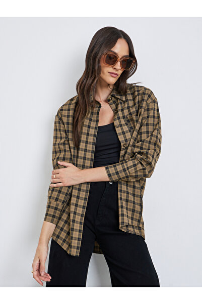 Styli Checkered Print Spread Collar Oversized Shirt