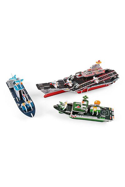 PROCART 3D puzzle with 3 aircraft carriers, multi-colored cardboard