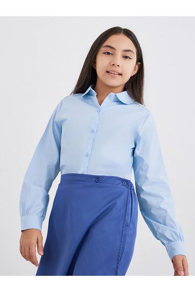 Styli Girls Light Blue Peter Pan Collar Shirt