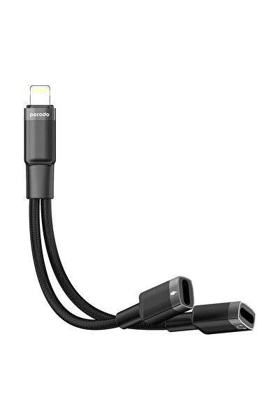 porodo محول 2 في 1 من Lightning إلى 2Lightning Jack لسماعات الرأس والشحن