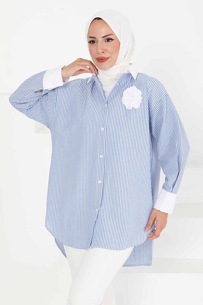 TOFİSA Rose Detailed Tunic Blue - 27434