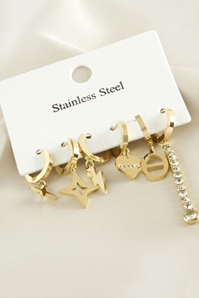 feryal 6 Pcs Luxury Steel Earrings with Star Zircon Stone