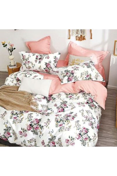 Ralex Double Bed Linen Percalle Printed 100% Cotton 4 Pieces (Floral White / Pink, Pucioasa)