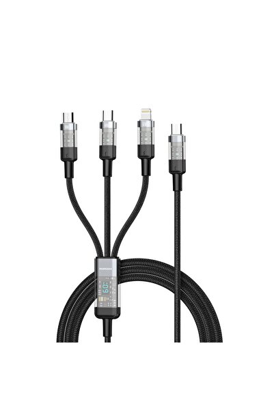 porodo كابل شحن سريع 4 في 1 بشاشة رقمية بطول 1 متر من TypeC إلى C+L+M بقوة 66...