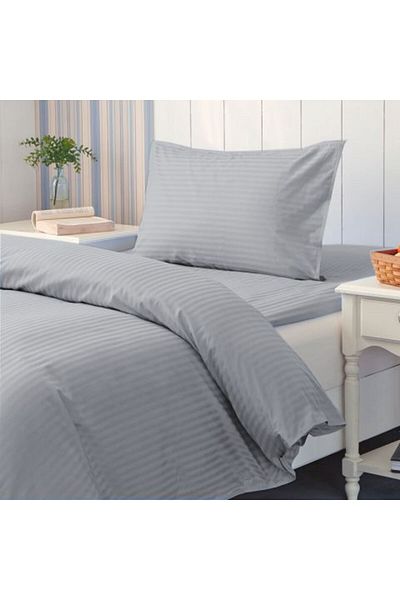 HomePuls Bed Linen with Elastic on Sheet Damask Polycotton Stripe 1 cm, Mattress 80 x 200 cm, Duvet Cover 140