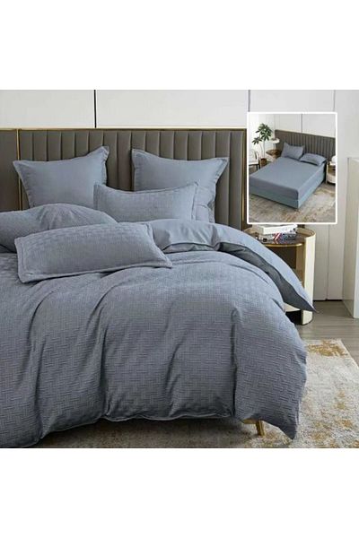 Ralex Lenjerie de pat Finet Natur UNI Stripe 6 piese Antracit, Pucioasa