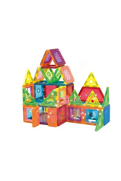 PROCART Set de construcții magnetice 3D cu lumini LED, diferite forme și culori, 130 de piese