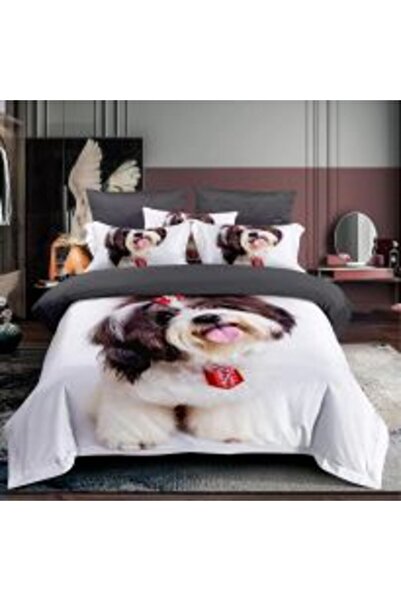 Ralex Lenjerie de pat 1 persoana bumbac Finet 3 D 3 piese 160 x 230 cm, Catelusi rege, Galben Negru, Pucio