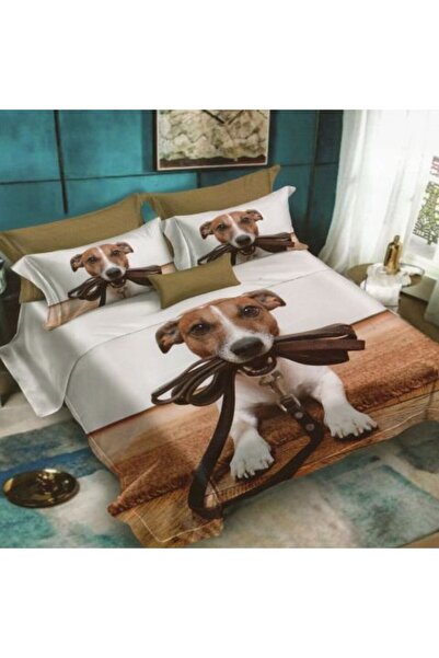 Ralex Double Bed Linen Cotton Finet 3D 6 Pieces 220 x 240 cm, Puppies, White Beige, Pucioasa FN 3D 34