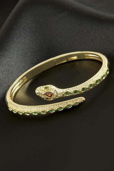 Genel Markalar Yılan Zirkon Taşlı Lüks Çelik Kelepçe Bileklik