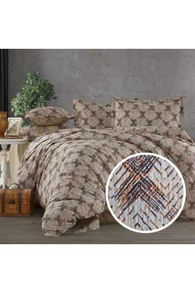 Ralex Creponated Bedding Set 100% Cotton - Sheet 160x240 cm, Duvet 140x210 cm, Pillowcase 50x70 cm, Brown,