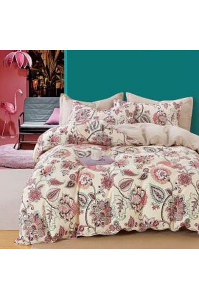Ralex Single Bed Linen Set Percalle Printed 100% Cotton, Floral Print Pink / Beige, Pucioasa