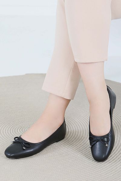 TOFİSA Women's Black Bow Ballerinas - 27476