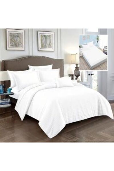 Ralex Double Bed Linen 6 Pieces Damask Polycotton, with Mattress Cover 160 x 200 or 180 x 200 cm, Duvet 20