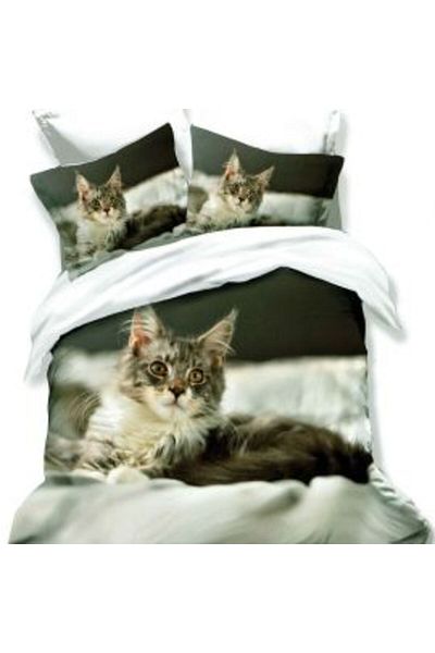 Ralex Double Bed Linen Cotton Finet 3D 6 Pieces 220 x 240 cm, Kitten, White Gray, Pucioasa FN 3D 72