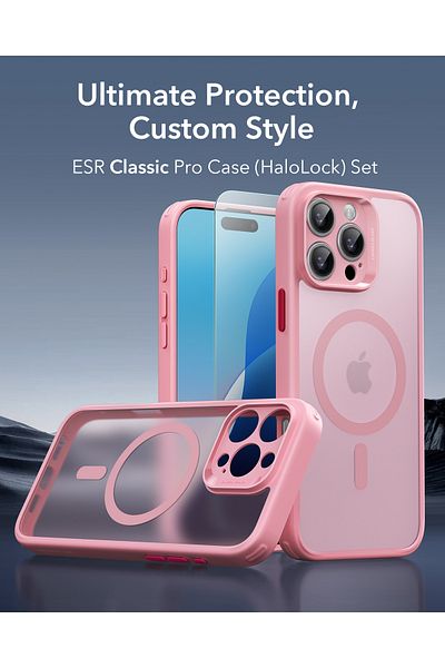 ESR iPhone 16 Pro Max Halolock Magsafe Hybrid Silicone Case Frosted Pink + Screen Protector Set