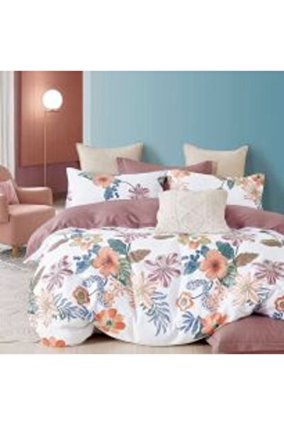 Ralex King Size Double Bed Linen Set, Printed Percale Cotton 100%, 6-Piece, Floral Brown, Pucioasa