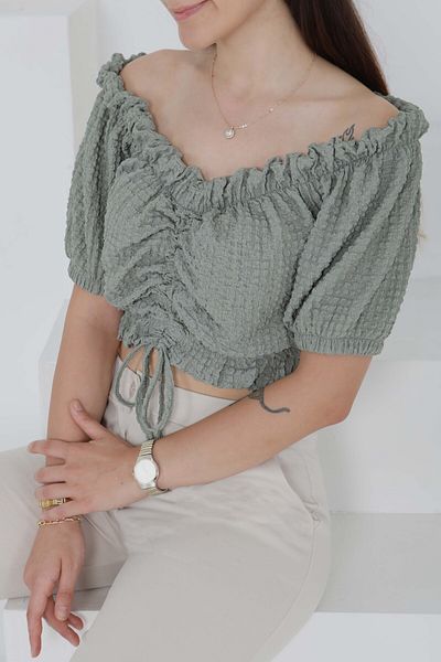 TOFİSA Buffle Drawstring Crop Khaki - 27485