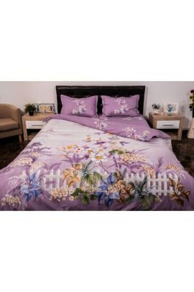 Ralex Double Bedding Set 4 Pieces 220 x 230 cm Digital Print 3D, Purple Garden Flowers Pucioasa