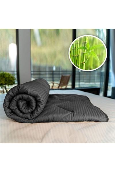 Ralex Quilted Bamboo Winter Blanket with 100% Cotton Damask Cover, 180 x 210 cm, Black