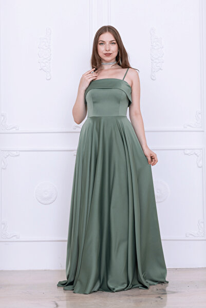 BEYBOS Βραδινό φόρεμα με λουράκι από σατέν ύφασμα - KHAKI GREEN