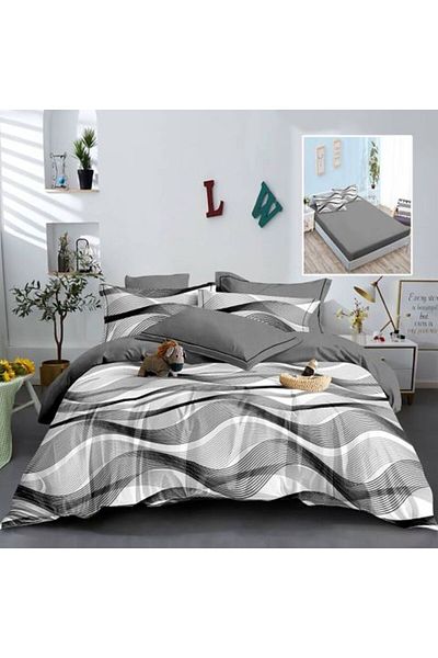 Ralex Double Bed Linen Set Finet Cotton 6 Pieces with Mattress Cover 160 x 200 or 180 x 200 cm, Quilt 200