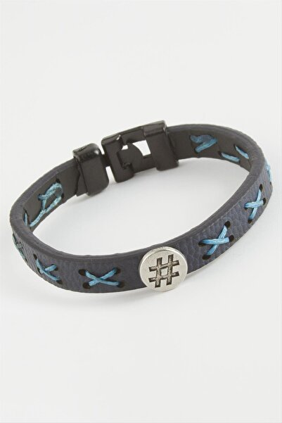 ZERO LAND Sepetim Square Quality Faux Leather Bracelet-Navy Blue
