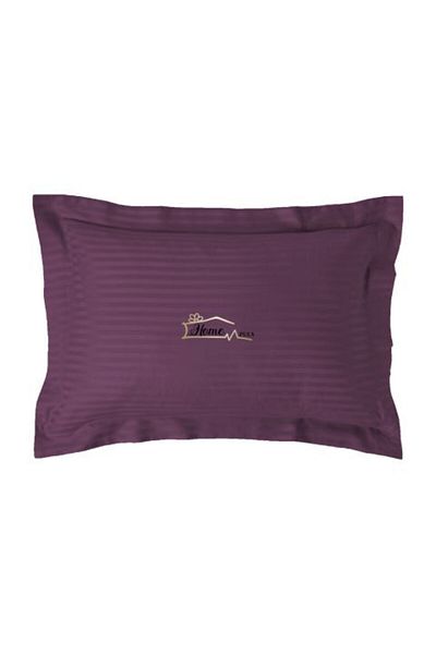 HomePuls Damask Polycotton Pillowcase with 1 cm Stripe, 50 x 70 cm, 3.5 cm Hem, Purple