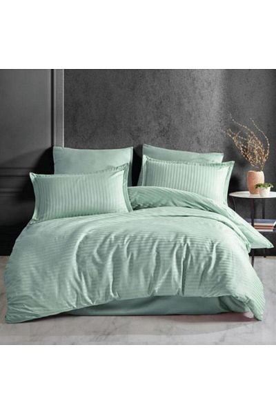 HomePuls King Size Bedding Set Damask Cotton 100% HoReCa Thick, Stripes 1 cm, 4 Pieces, Mint Green