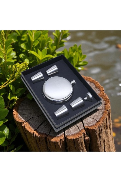 Kuzey Tacı Stainless Steel Round Flask Set (with 4 Shot Glasses) Vip