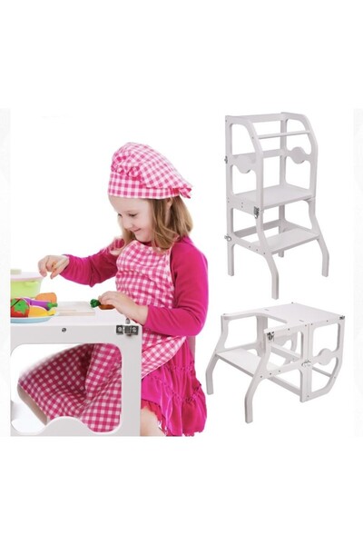 PROCART Folding chair for children, wooden booster, 2 in 1 chair and table, learning tower